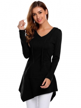 

Black Women Casual Hooded Long Sleeve Pullover Solid Hoodie, Multicolor