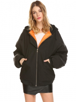 

Black Women Winter Warm Hooded Full Zip Casual Snow Quilted Jacket with Pocket, Multicolor