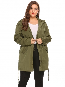 

Army green Women Lightweight Hooded Zip Up Drawstring Raincoat Outdoor Waterproof Coat Plus, Multicolor