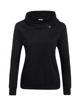 

Black Women Fashion Cowl Neck Long Sleeve Solid Button Pockets Tops, Multicolor