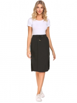 

Black Women Drawstring Waist Solid Split Slim Fit Casual Skirt Knee Length, Multicolor