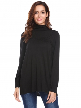 

Black Women Casual Turtle Neck Long Sleeve Solid A-Line Regular Fit Sexy Blouse Casual Tops, Multicolor