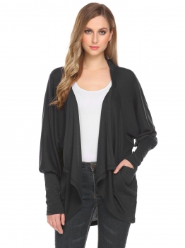 

Black Women Casual Batwing Long Sleeve Solid Knitwear Open Front Cardigan, Multicolor