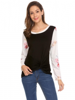 

Black Women Casual O-Neck Long Sleeve Ruffle and Asymmetrical Hem Sexy Blouse T-shirt Tops, Multicolor