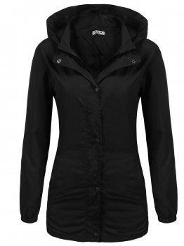 

Black Women Lightweight Hooded Slim Fit Casual Waterproof Raincoat Jacket, Multicolor