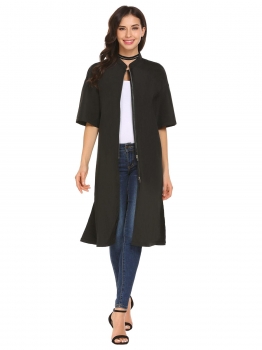 

Black Women Thin O-Neck Half Sleeve Waterproof Long Slit Jackets, Multicolor