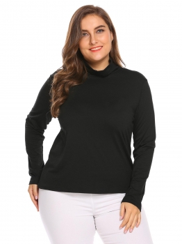 

Black Women Plus Size Casual Turtleneck Long Sleeve Solid Sweater Base Layer, Multicolor