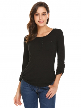 

Black Women Casual O-Neck Long Sleeve Solid Slim Fit Sexy Blouse T-shirt, Multicolor
