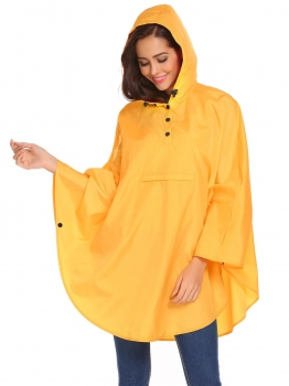 

Yellow Women Casual Cloak Hooded Solid Lightweight Waterproof Raincoat Jacket, Multicolor