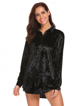 

Black Women Long Sleeve Casual Loose Velvet Short Shirt Tops, Multicolor