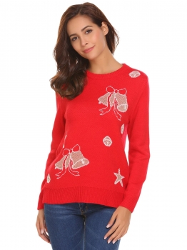 

Pattern 1 O-Neck Long Sleeve Christmas Print Casual Pullover Sweater, Multicolor