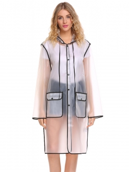 

Black Women Casual Waterproof Hooded Long Sleeve Raincoat Contrast Color Patchwork, Multicolor