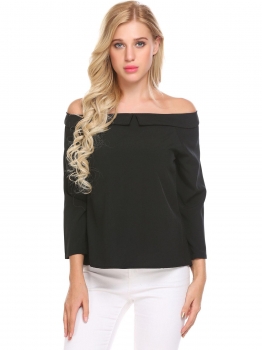 

Black Women Off Shoulder 3"4 Sleeve Solid Casual Loose Fit Blouse Top, Multicolor