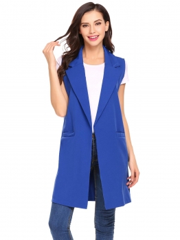 

Blue Women Fashion Open Front Long Sleeveless Blazer Vest Waistcoat, Multicolor
