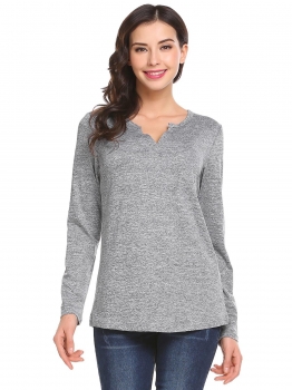 

Light gray Women V-Neck Long Sleeve Casual T-Shirt Tunic Top, Multicolor
