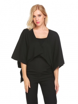 

Black Women 3"4 Sleeve Open Front Solid High Low Hem Poncho Cape Cardigan, Multicolor
