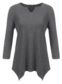 

Gray Women Casual Notched V Neck Tunic Solid Basic Tee Asymmetric T Shirt Top, Multicolor