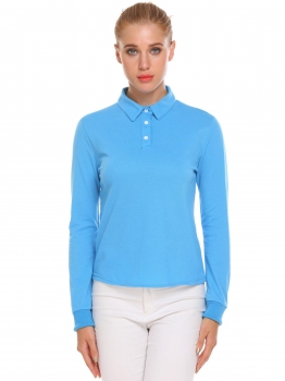 

Blue Women Casual Solid Long Sleeve Polo Shirt, Multicolor