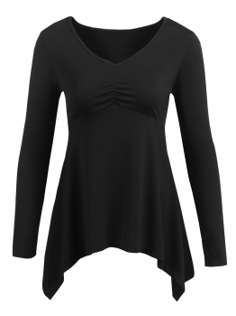 

Black Women Fashion V-Neck Long Sleeve Solid Slim Asymmetrical T-Shirt, Multicolor