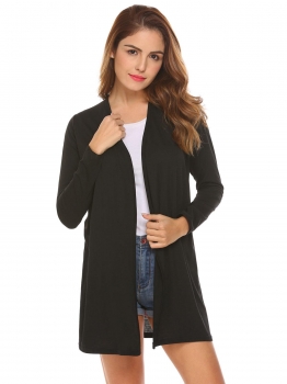 

Black Women Long Sleeve Lace Up Back Open Front Casual Cardigan, Multicolor