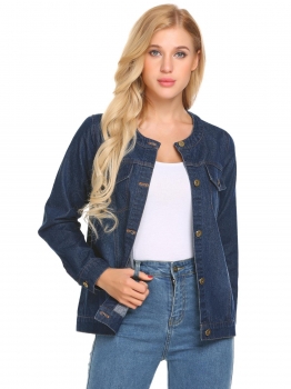 

Dark blue Women Casual Long Sleeve Button Down Denim Jacket, Multicolor