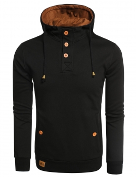 

Black Men Fashion Casual Hooded Long Sleeve Elbow Patch Sweatshirts Pullover Hoodies, Multicolor