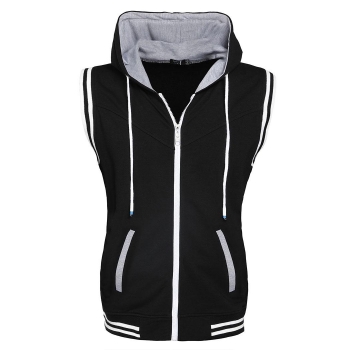 

Black Men Fashion Casual Hooded Sleeveles Active Zip-up with Pockets Vests, Multicolor