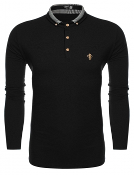 

Coofandy Black Men's Fashion Stand Neck Long Sleeve Solid Slim Fit Casual Polo Shirts, Multicolor