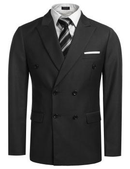

Men Peaked Lapel Business Casual Slim Fit Double-breasted Dress Blazer, Multicolor