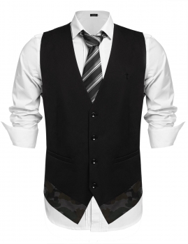 

Coofandy Black Men V-Neck Patchwork Slim Fit Pocket Casual Business Suit Vest Coats & Jackets, Multicolor