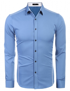 

Blue Men Fashion Slim Turn Down Collar Long Sleeve Button Casual Shirts, Multicolor