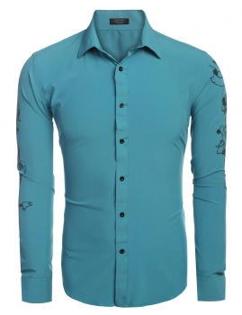 

Blue Men Fashion Slim Long Sleeve Print Button Down Casual Shirts, Multicolor