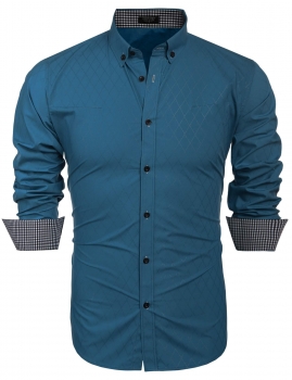 

Blue Men Fashion Slim Fit Turn Down Collar Long Sleeve Button Casual Shirts, Multicolor