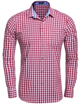 

Red Men Long Sleeve Plaid Button Down Casual Shirts, Multicolor