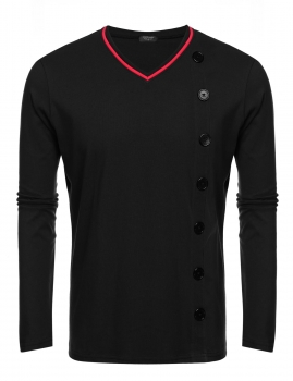 

Black Casual V-Neck Long Sleeve Solid Pullover T-Shirt Top Shirts, Multicolor