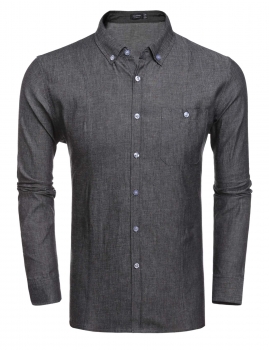 

Black New Men Casual Turn Down Collar Long Sleeve Solid Denim Shirts, Multicolor