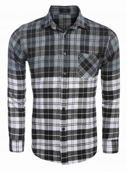

Black Long Sleeve Gradient Plaid Button Down Casual Shirts, Multicolor