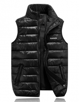 

Black Casual Stand Collar Sleeveles Zip-up Channel-Quilted Solid Thick Vest Coats & Jackets, Multicolor