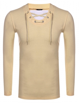 

Apricot Men Casual Long Sleeve V Neck Patchwork Slim Fashion Shirts, Multicolor