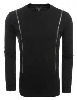 

Black Round Neck Long Sleeve Zipper Sweatshirts T Shirt, Multicolor