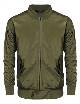 

Army green Long Sleeve Bomber with and Back Pockets Coats & Jackets, Multicolor
