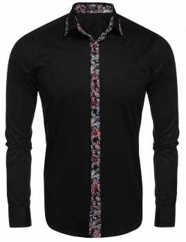 

Coofandy Black Men's Long Sleeve Print Patchwork Slim Fit Casual Button Down Shirts, Multicolor