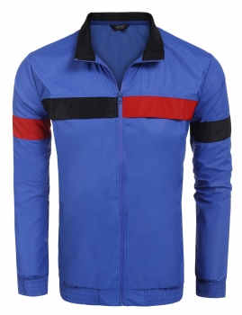 

Blue Men Lightweight Stand Collar Long Sleeve Zip-up Waterproof Jacket, Multicolor