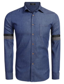 

Blue Men Fashion Turn Down Collar Long Sleeve Button Denim Casual Shirts, Multicolor