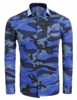 

Blue Men Contrast Color Collar Long Sleeve Camouflage Shirts, Multicolor