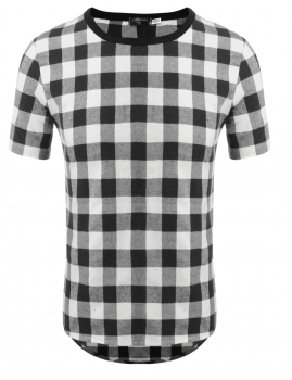 

Men Casual Short Sleeve O Neck Plaid Slim High Low Hem Pullover T-Shirt, Multicolor