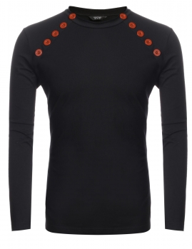 

Black Cotton Long Sleeve Stand Collar Double Breasted Solid Slim Pullover Shirts, Multicolor