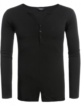 

Men Casual Long Sleeve V Neck Solid Slim Slit Hem Henley Shirt, Multicolor