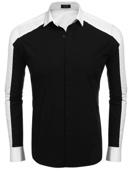 

Men's Long Sleeve Contrast Color Patchwork Casual Button Down Shirt, Multicolor