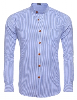 

Blue Long Sleeve Stand Collar Button Front Caual Striped Shirts, Multicolor